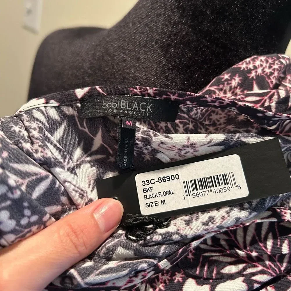 NWT Medium Bobi Black Floral One Shoulder Ruffle Dress​